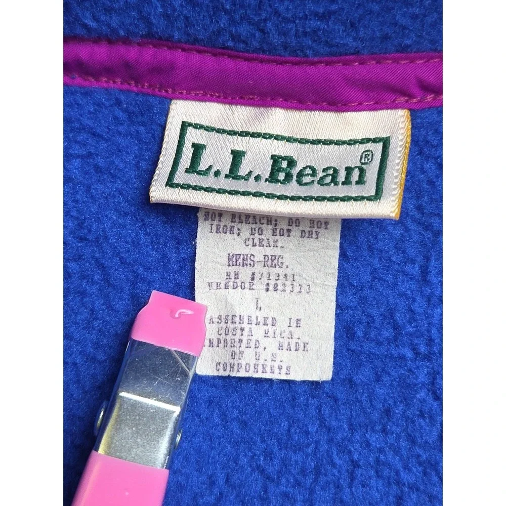Vintage 90s‎ LL Bean Spell Out Script Snap Button Fleece Sweater Blue USA Mens L